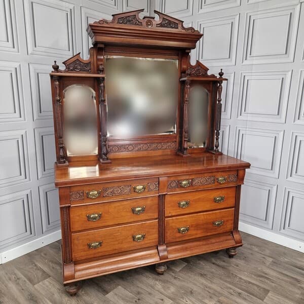 Antique Victorian Sideboard Buffet Cabinet Dresser Mirror Backed