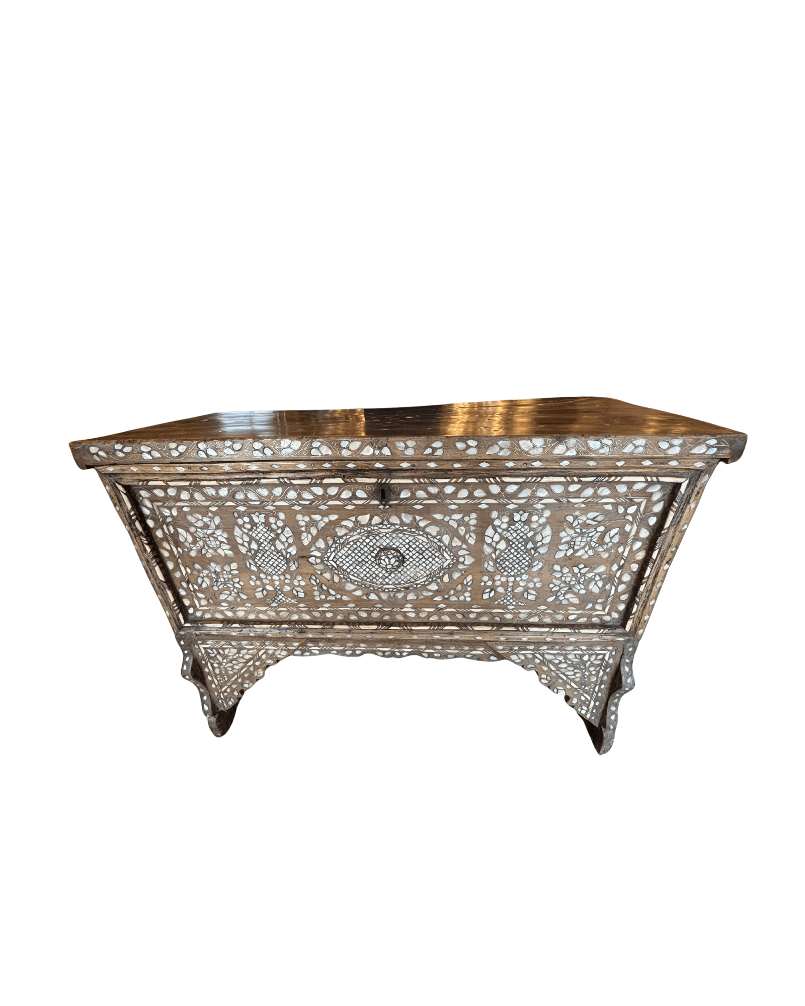 Antique Syrian Mother-of-Pearl Inlaid Chest (Dowry Trunk)