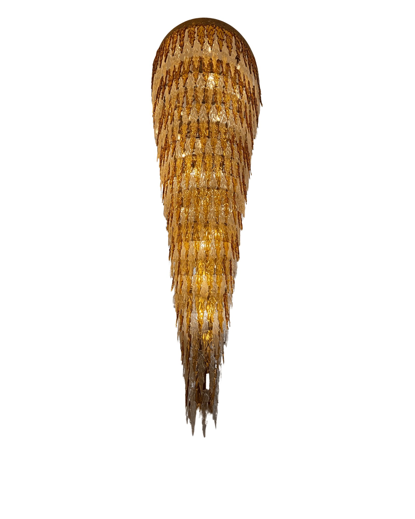 Large Murano-Style Amber & Clear Glass Cascade Chandelier